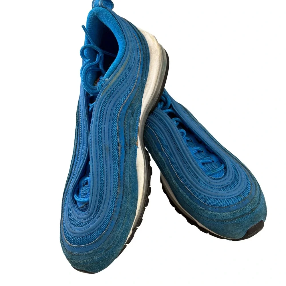 Nike Air Max 97 Blue Suede Mesh Sneakers Gold Swoosh CI3708-400 Mens 8